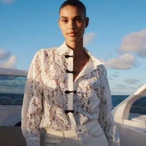 Zara White Lace Top with Black Details